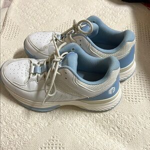 Women's Fitville White and Blue Pickleball/Tennis Court Shoes( wide)